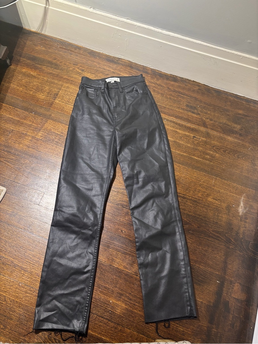 Abercrombie & Fitch Black Faux Leather Straight-Leg Jeans